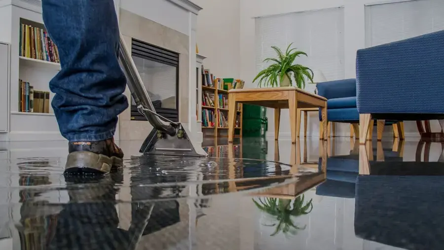 Extraction wand pulling standing water off a flooded living room floor in Hayward